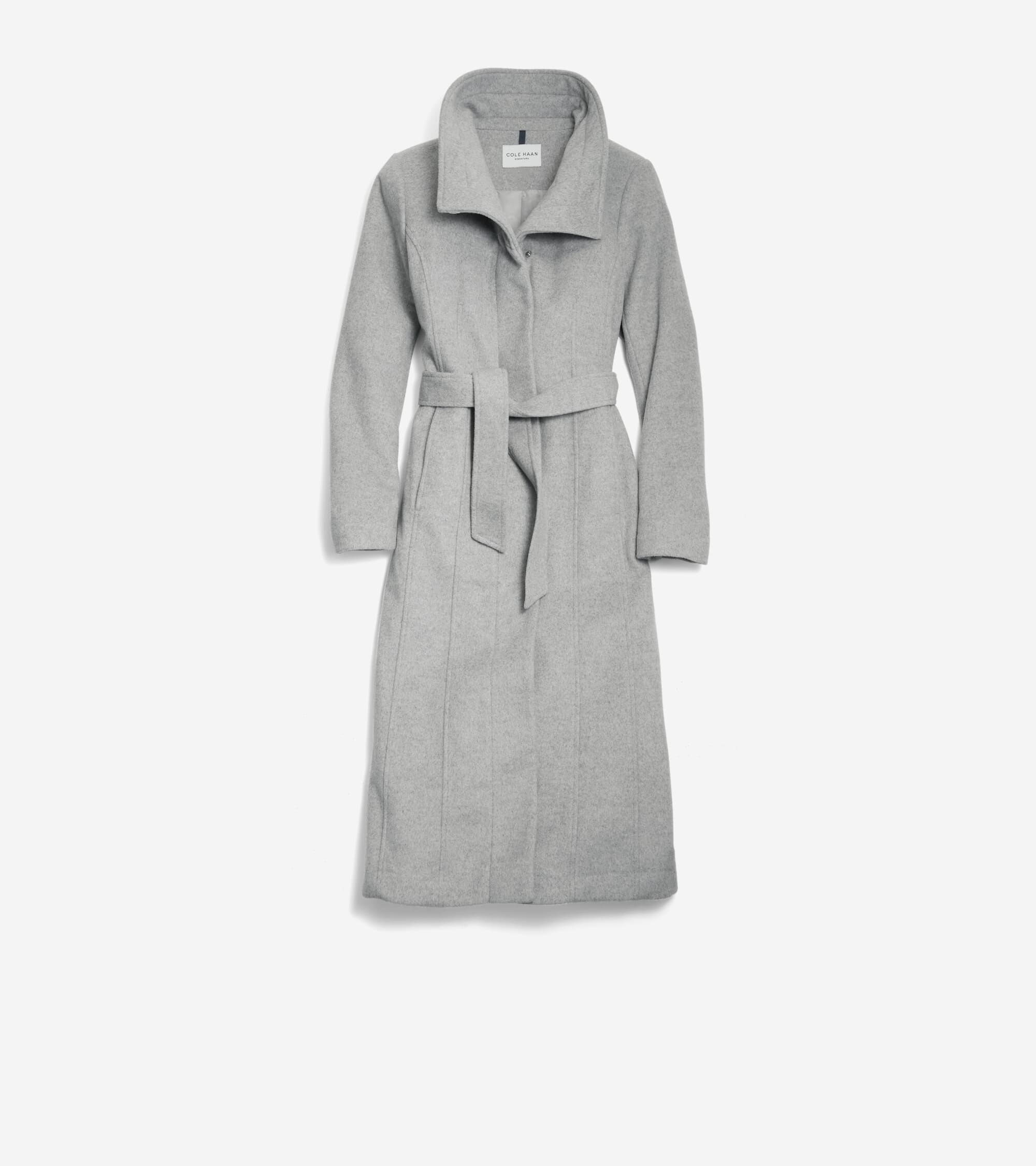 Women's Slick Wool Long Coat in Light Gray | Cole Haan